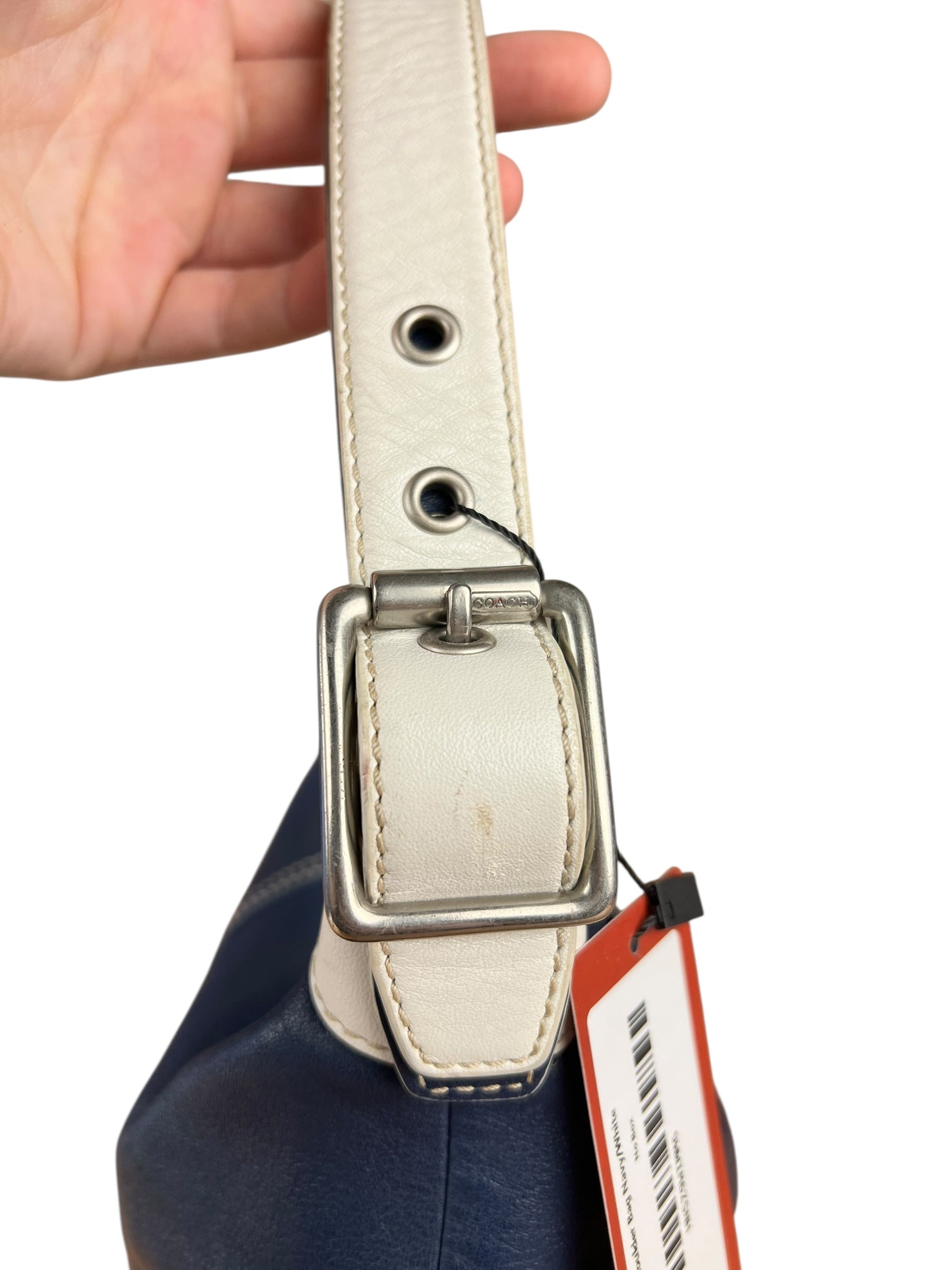 Coach Leather Shoulder Bag Navy/White
