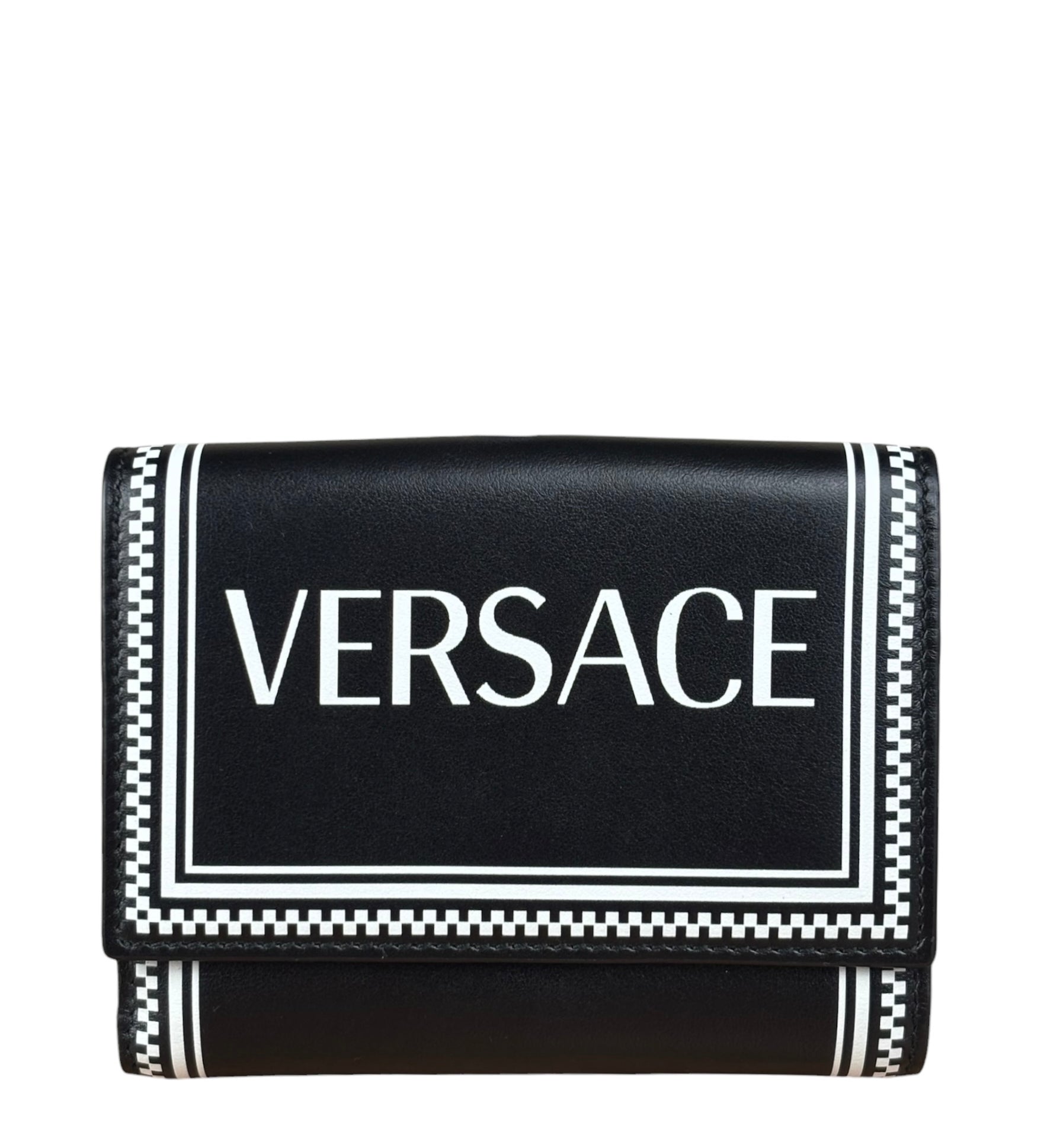Versace Vintage Black/White Leather Logo Wallet