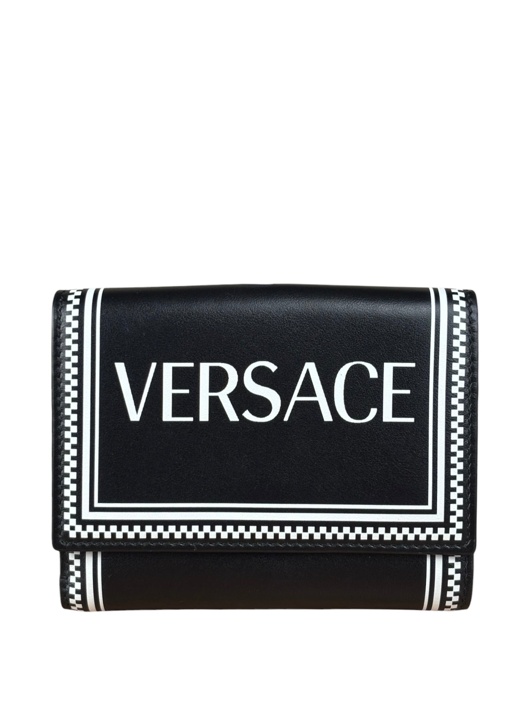 Versace Vintage Black/White Leather Logo Wallet