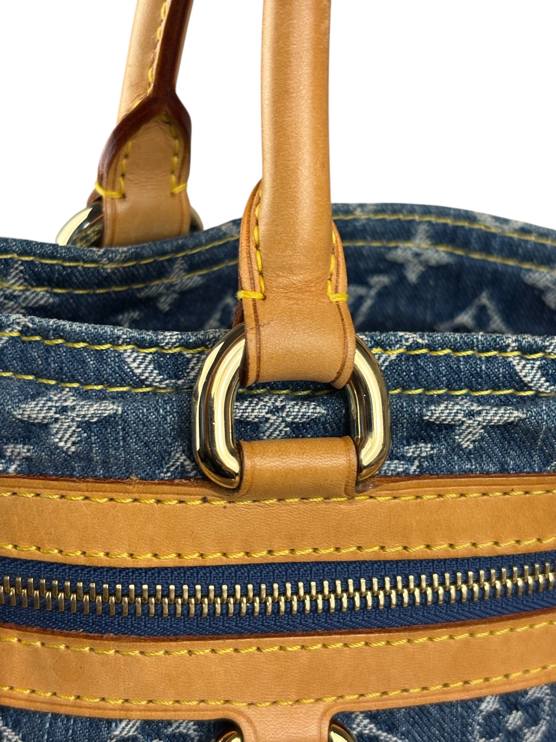 Louis Vuitton Vintage Demin Leather Trim Flat Shopper Tote Bag