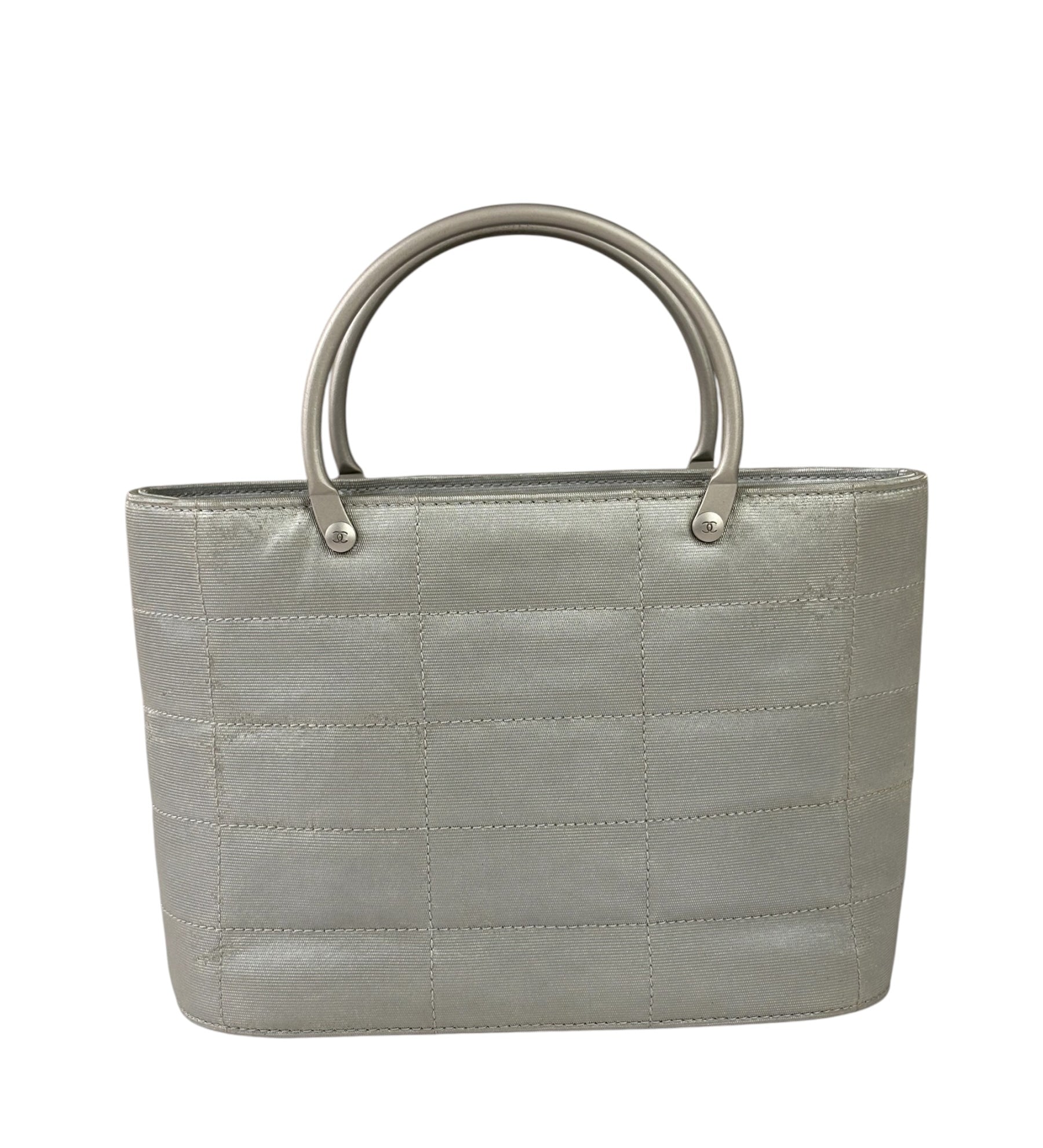 Chanel Silver Nylon Quilted Vintage Mini Chocolate Bar Tote 1997