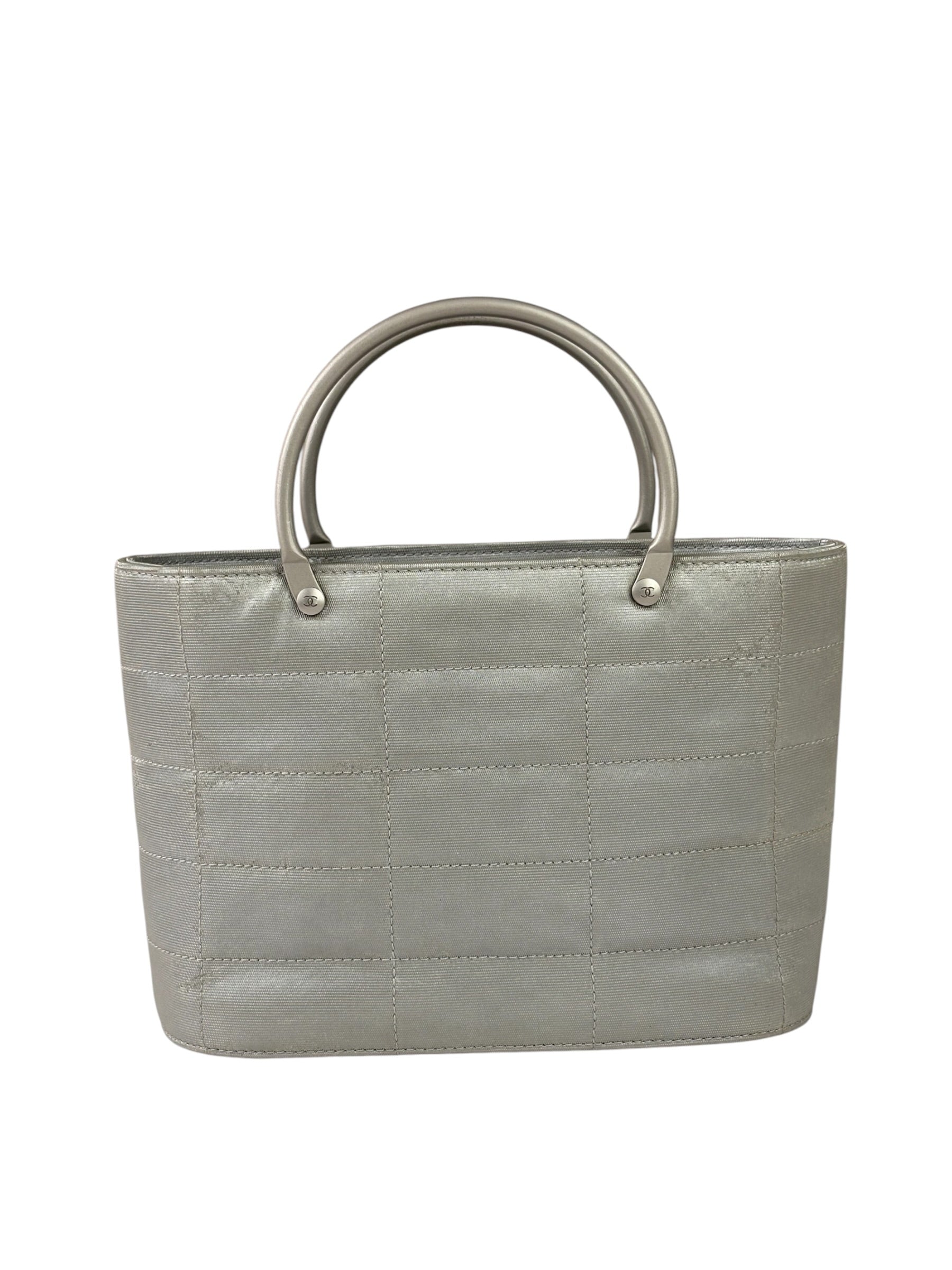 Chanel Silver Nylon Quilted Vintage Mini Chocolate Bar Tote 1997