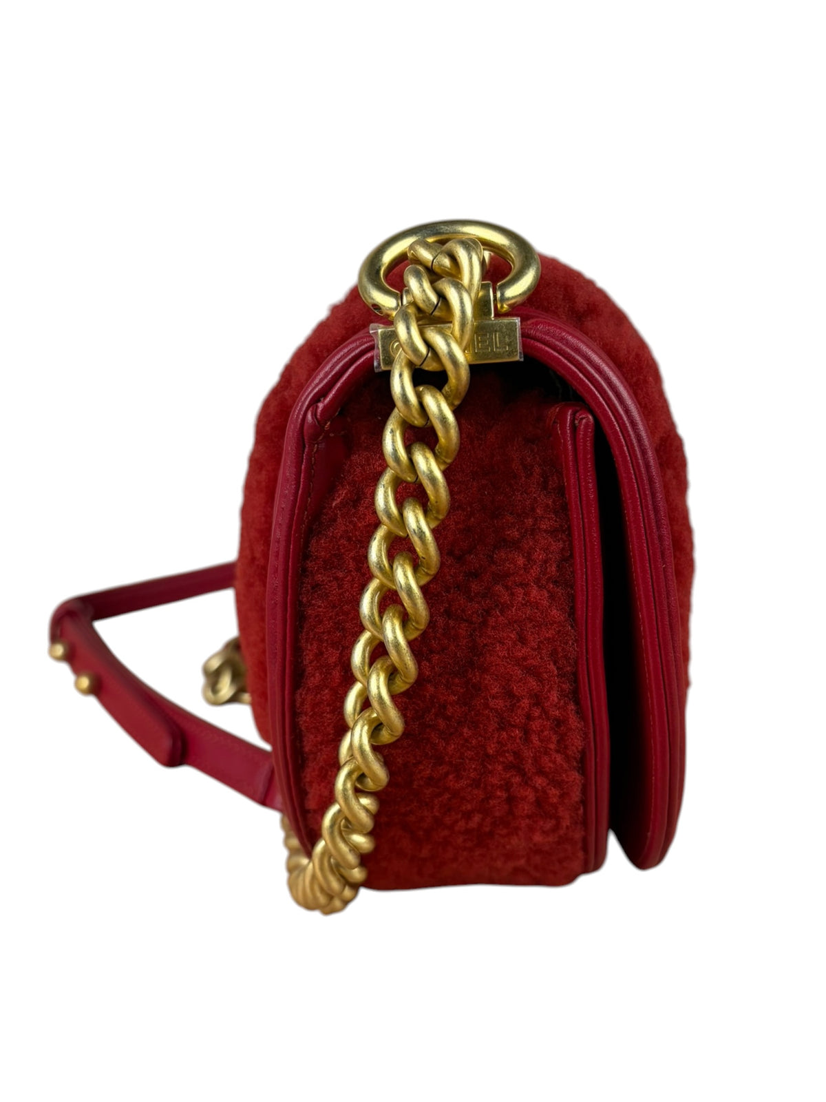 Chanel Red Leather Trim/Quilted Wool Boy Curved Small Messenger Bag Early 20s