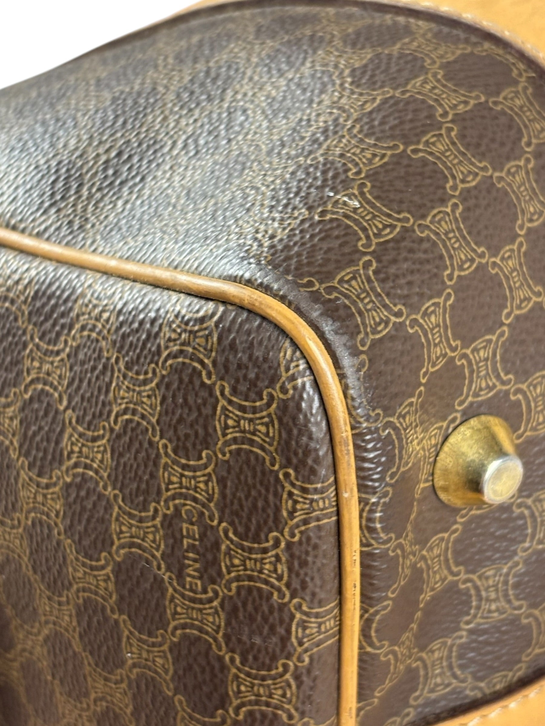 Celine Vintage Brown Coated Macadam Boston Handbag