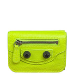 Balenciaga Fluo Neon Yellow Leather Cash Trifold Mini Wallet