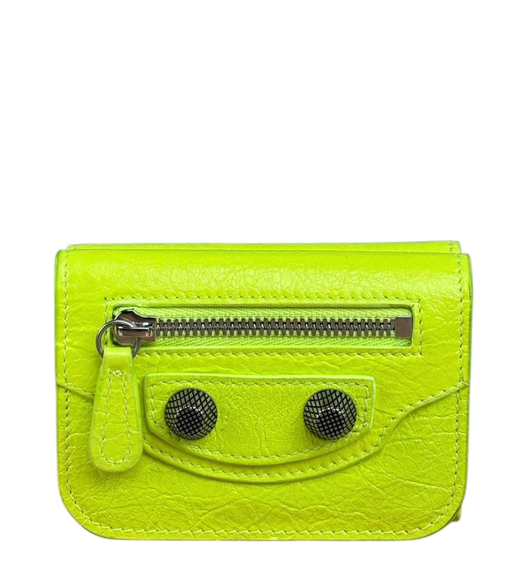Balenciaga Fluo Neon Yellow Leather Cash Trifold Mini Wallet