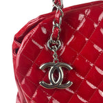 Chanel Red Patent Quilted Leather Large Just Mademoiselle Bowling Bag