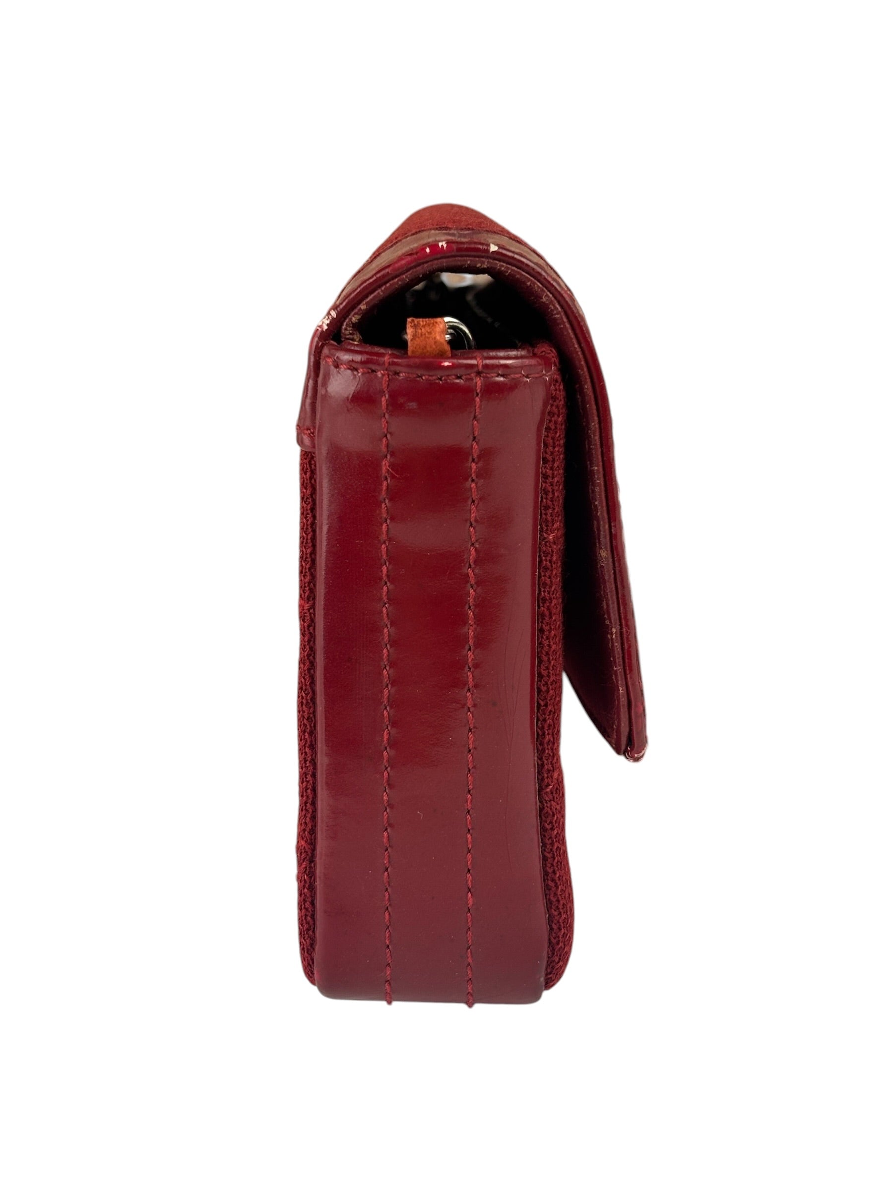 Chanel Dark Red East West Chocolate Bar Patent Trim Handbag 2002-03