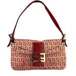 Fendi Red Leather Trim Zucca Baguette