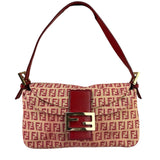 Fendi Red Leather Trim Zucca Baguette