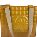 Chanel Vintage Yellow Leather Chocolate Bar Patent Tote Bag 2002