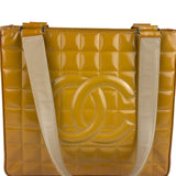 Chanel Vintage Yellow Leather Chocolate Bar Patent Tote Bag 2002
