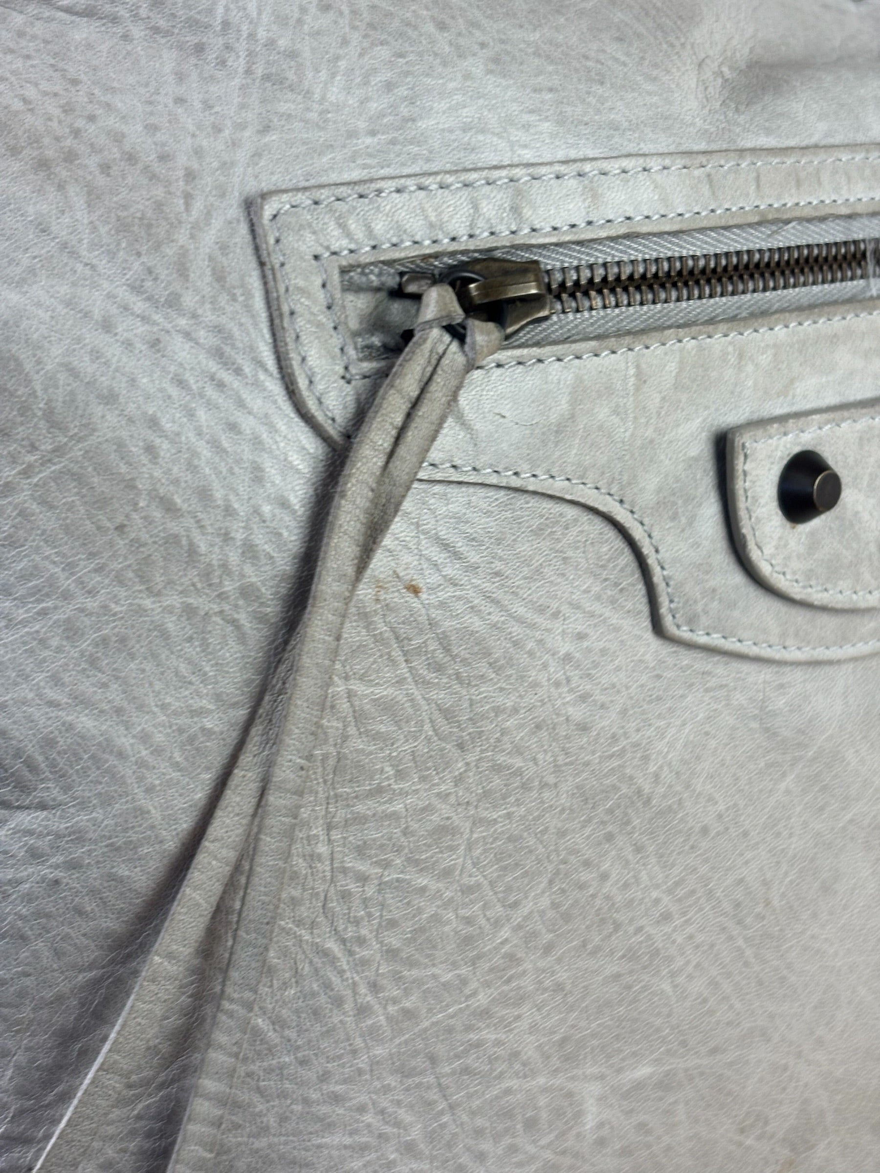 Balenciaga Grey Lambskin Day Moto Hobo Bag