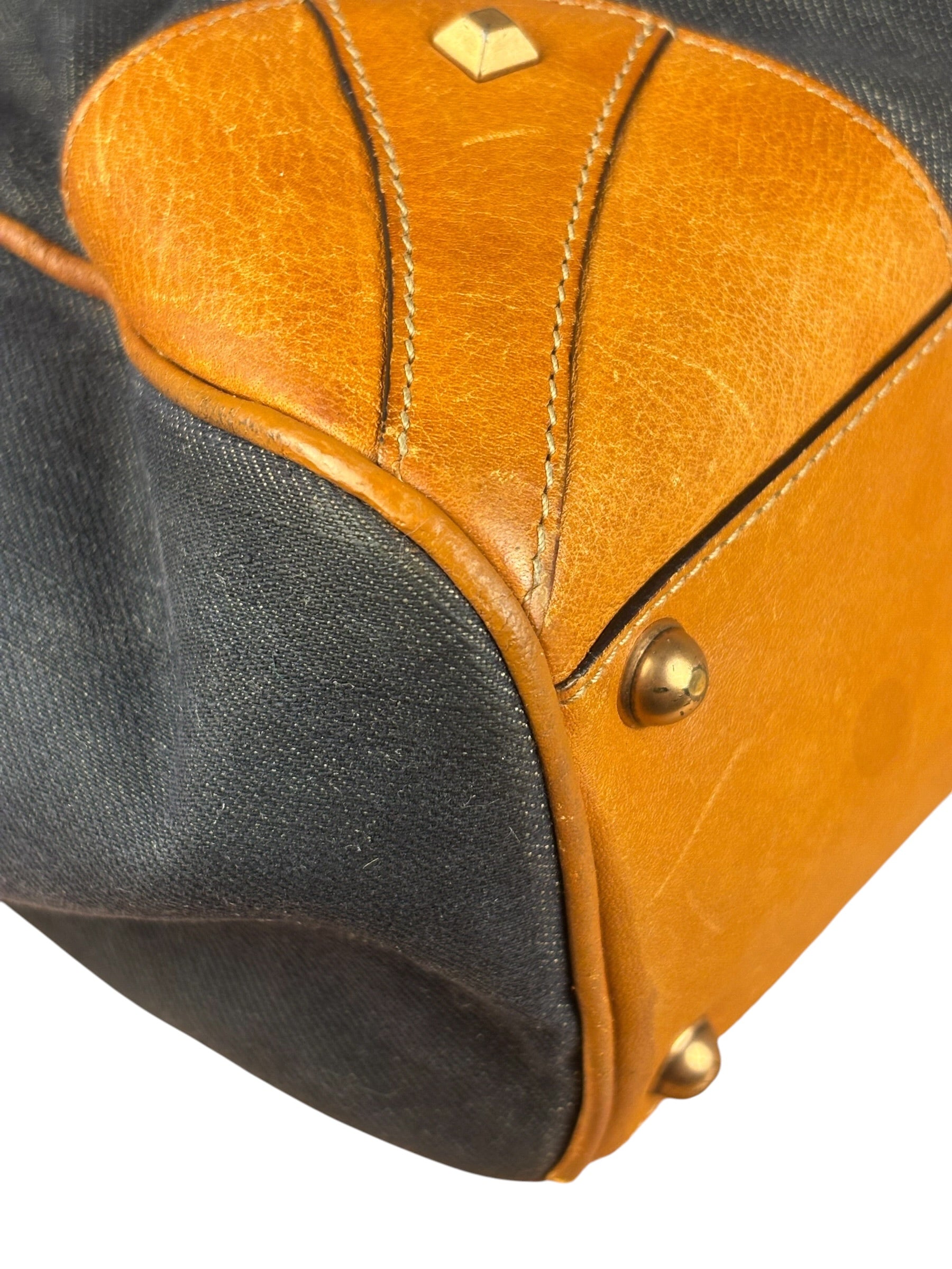 Gucci Vintage Denim Leather Trim Jackie Shoulder Bag