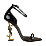Saint Laurent Glossy Black Gold Logo Heels