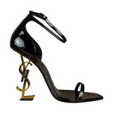 Saint Laurent Glossy Black Gold Logo Heels
