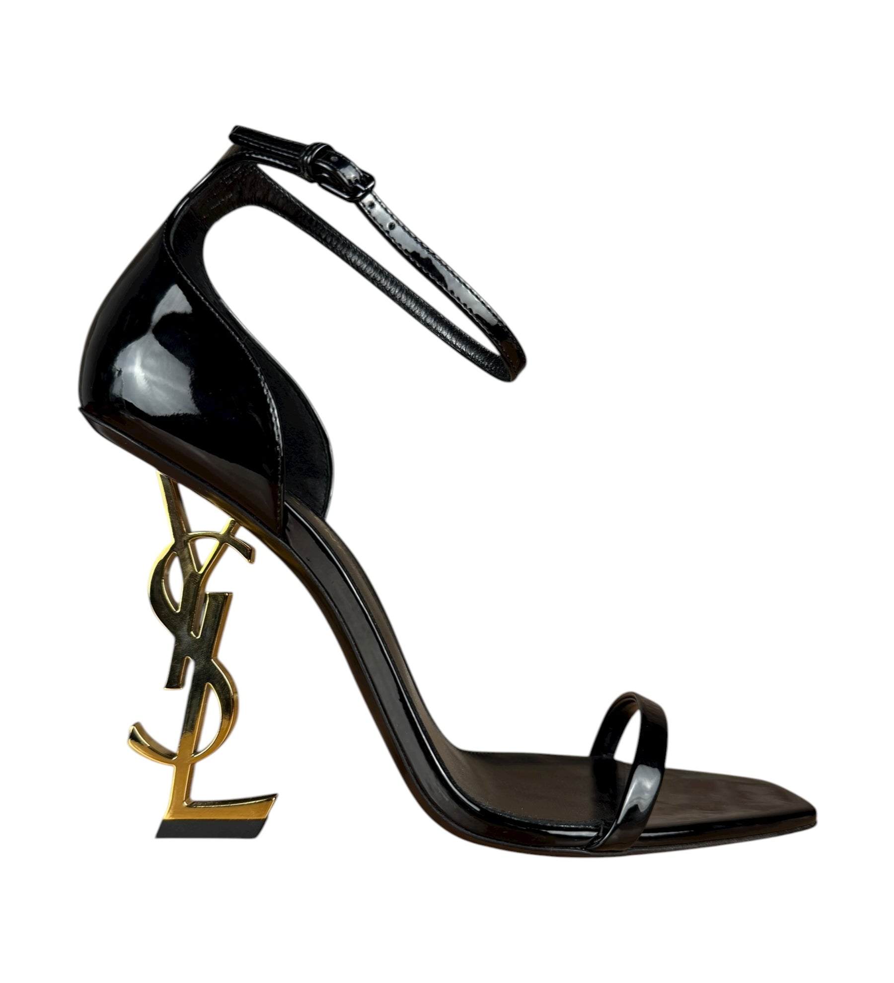 Saint Laurent Glossy Black Gold Logo Heels