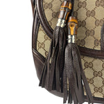Gucci Brown Leather Trim GG Bamboo Handle Two-Way Bag