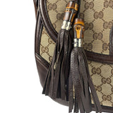 Gucci Brown Leather Trim GG Bamboo Handle Two-Way Bag