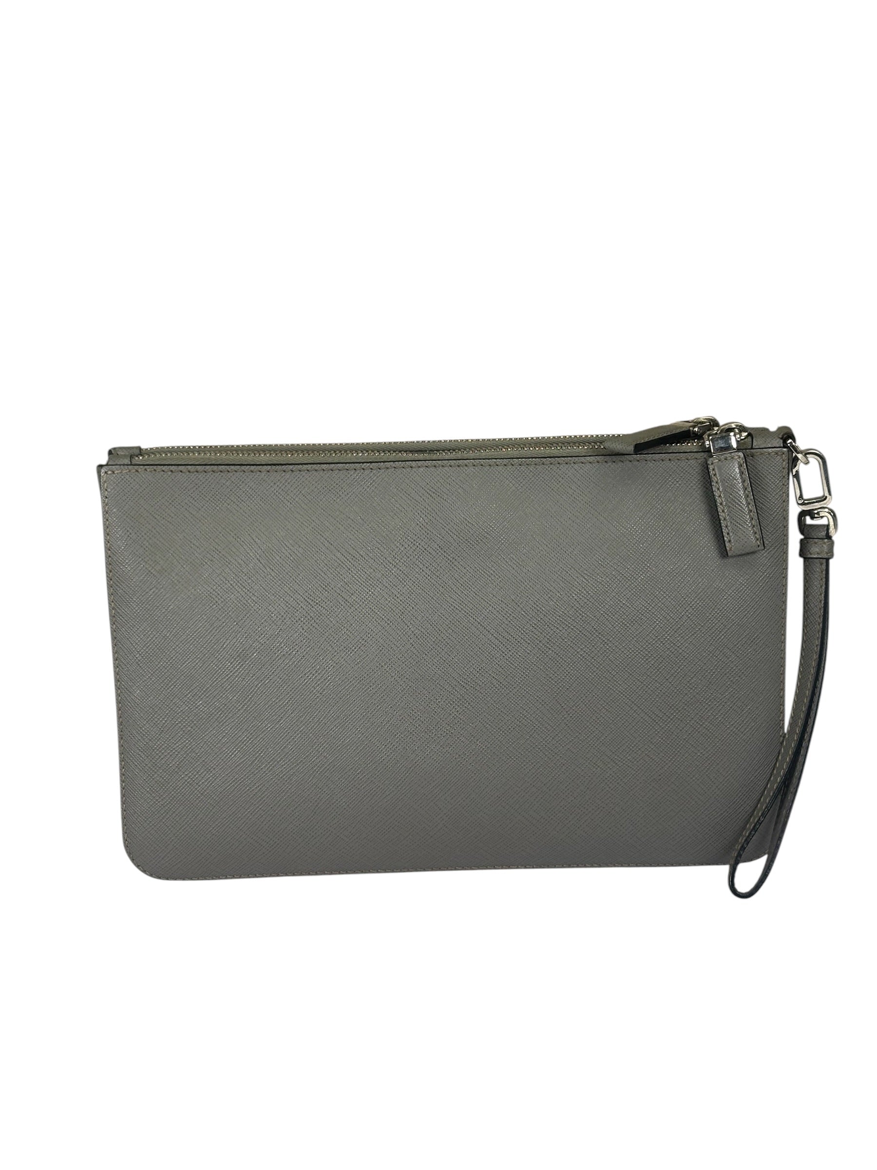 Prada Grey Saffiano Leather Pouch