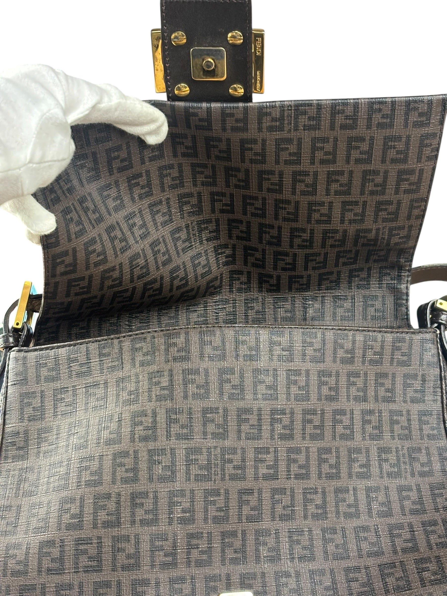 Fendi Brown Leather Zucca Mamma Baguette