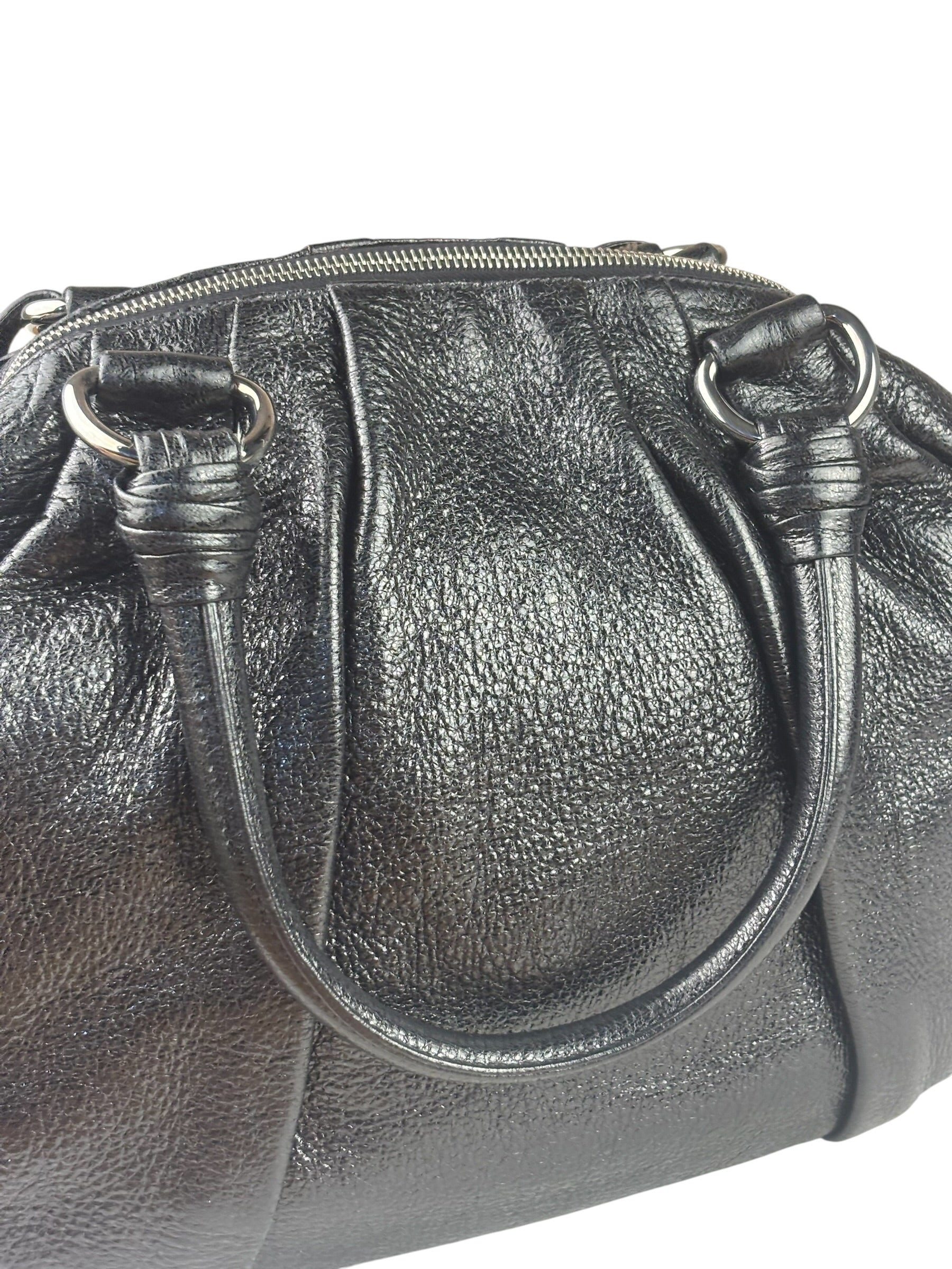 Prada Shiny Black Cervo Pleated Shoulder Bag