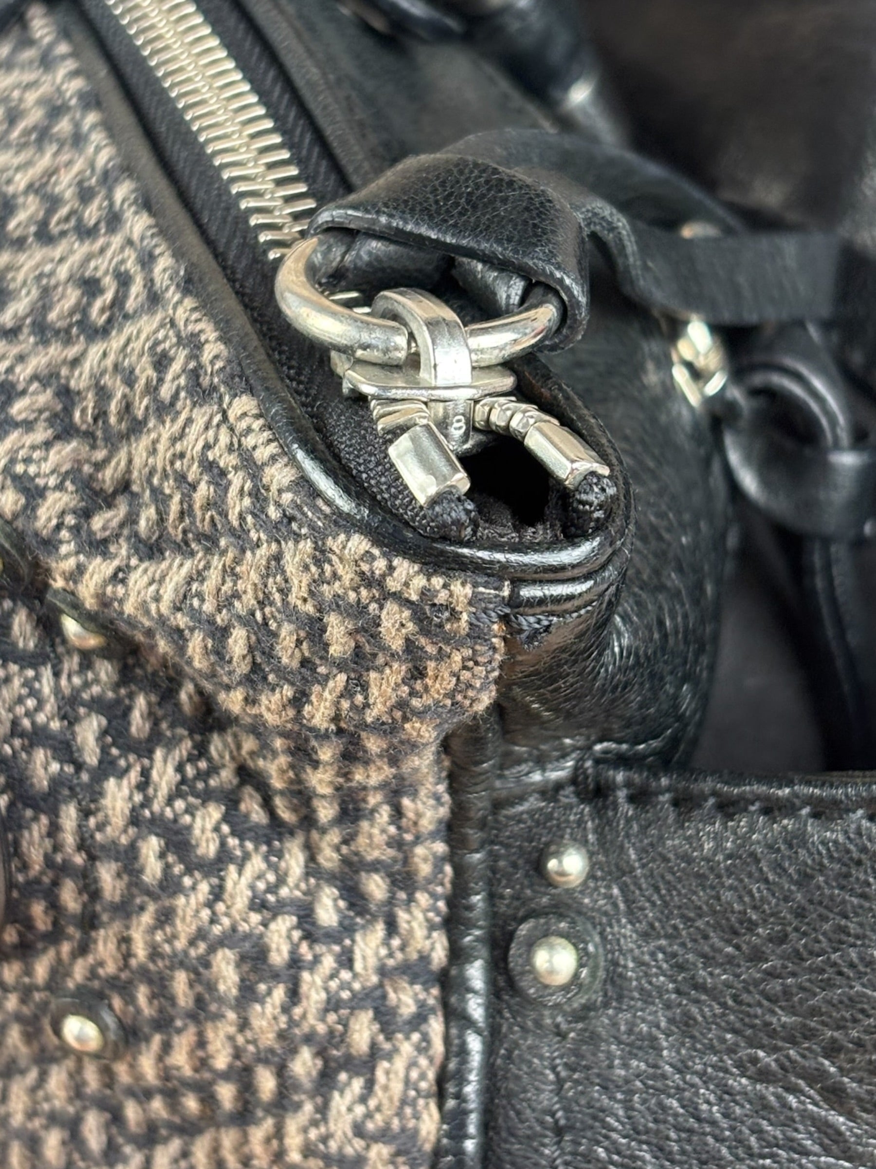 Chloe Black Tweed Leather Paddington Shoulder Bag