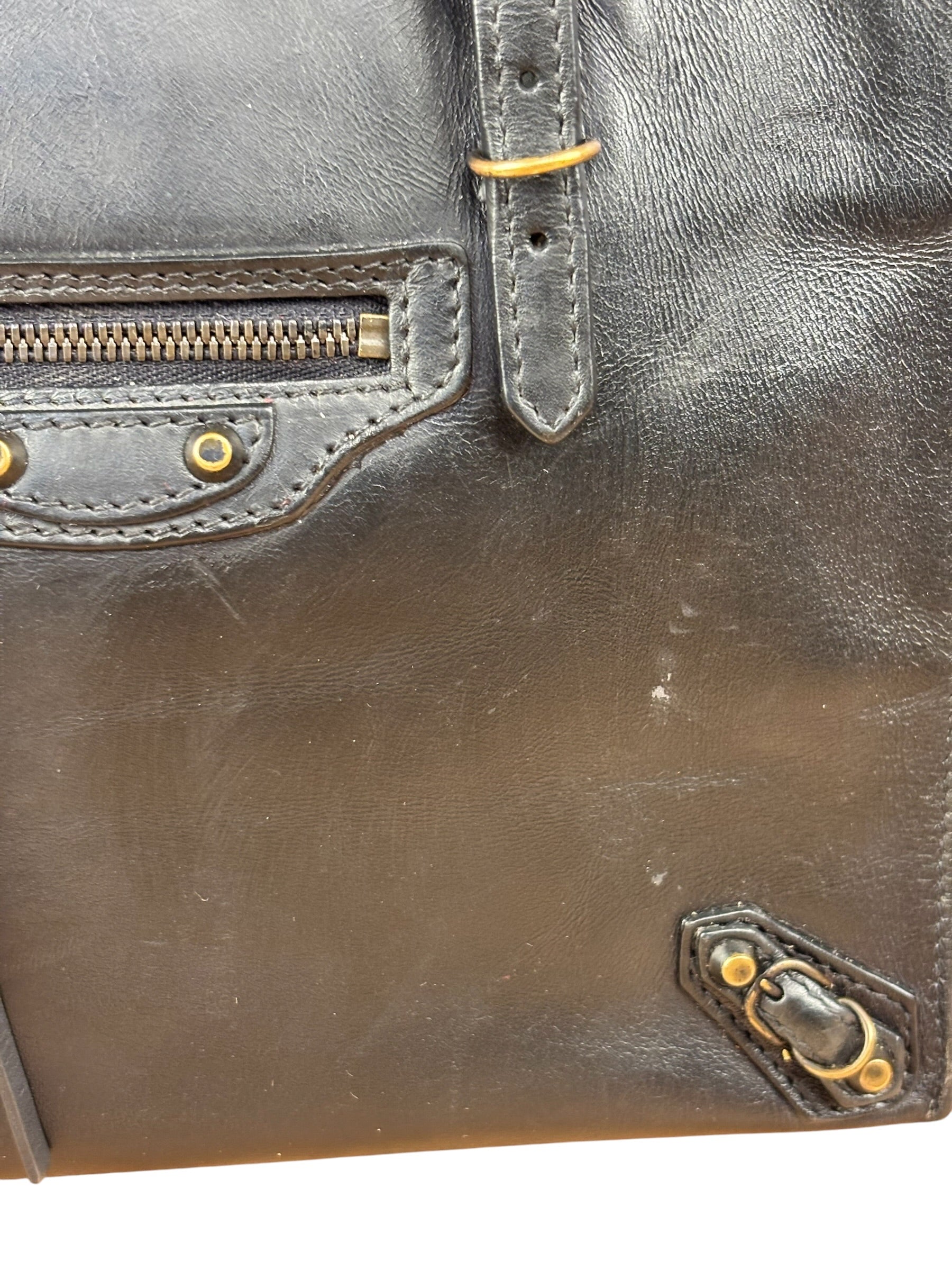 Balenciaga Black Leather papier A4 Tote Bag