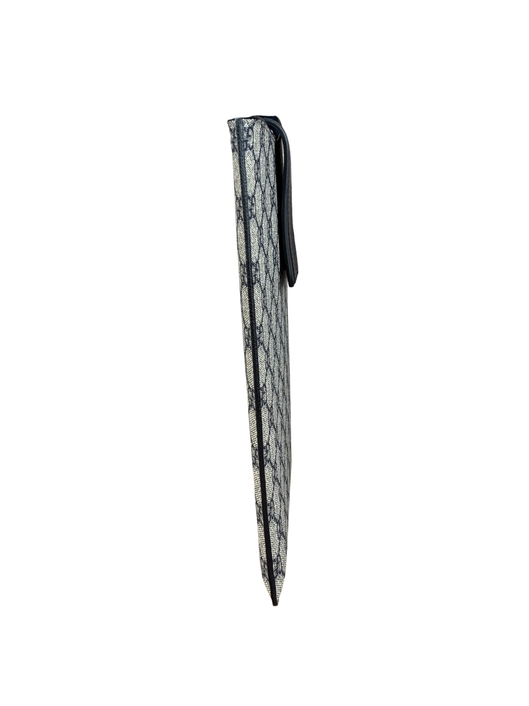 Gucci Navy Blue Leather Trim Coated GG Supreme iPad Case