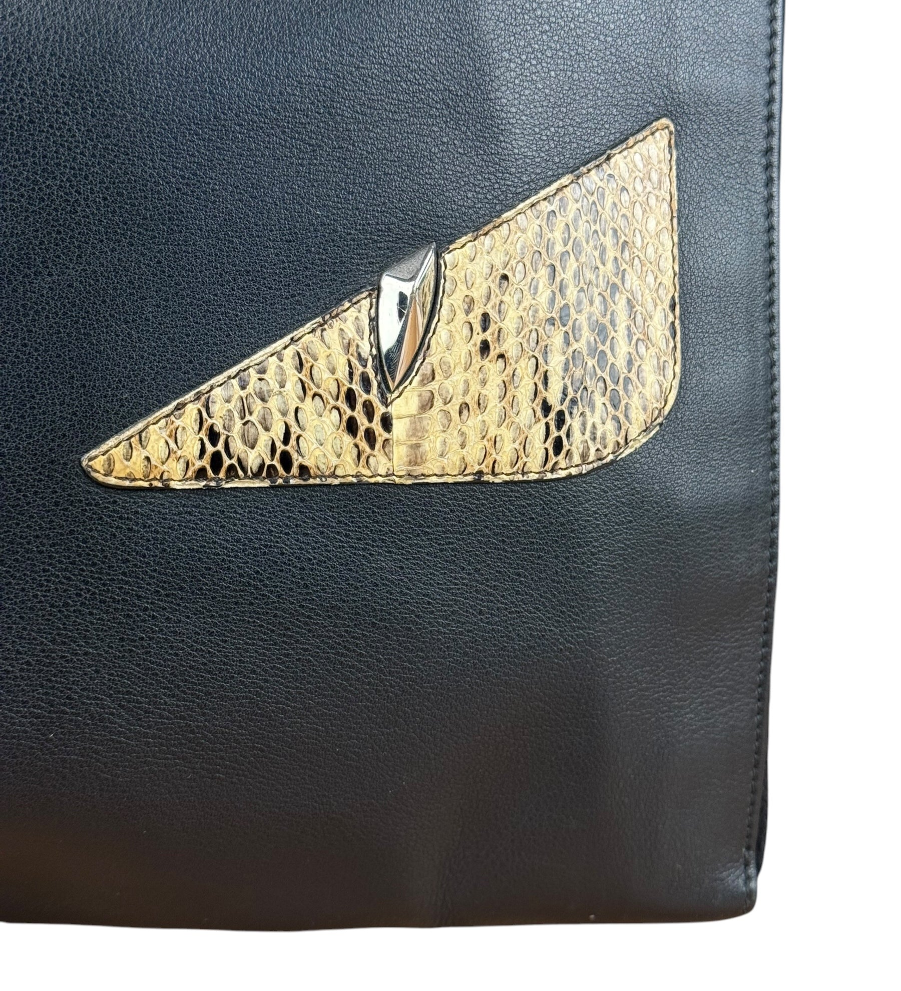 Fendi Black Leather Snake Monsters Zip Clutch