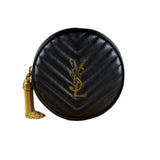 Saint Laurent Round Vinyle Quilted Shoulder Bag Black