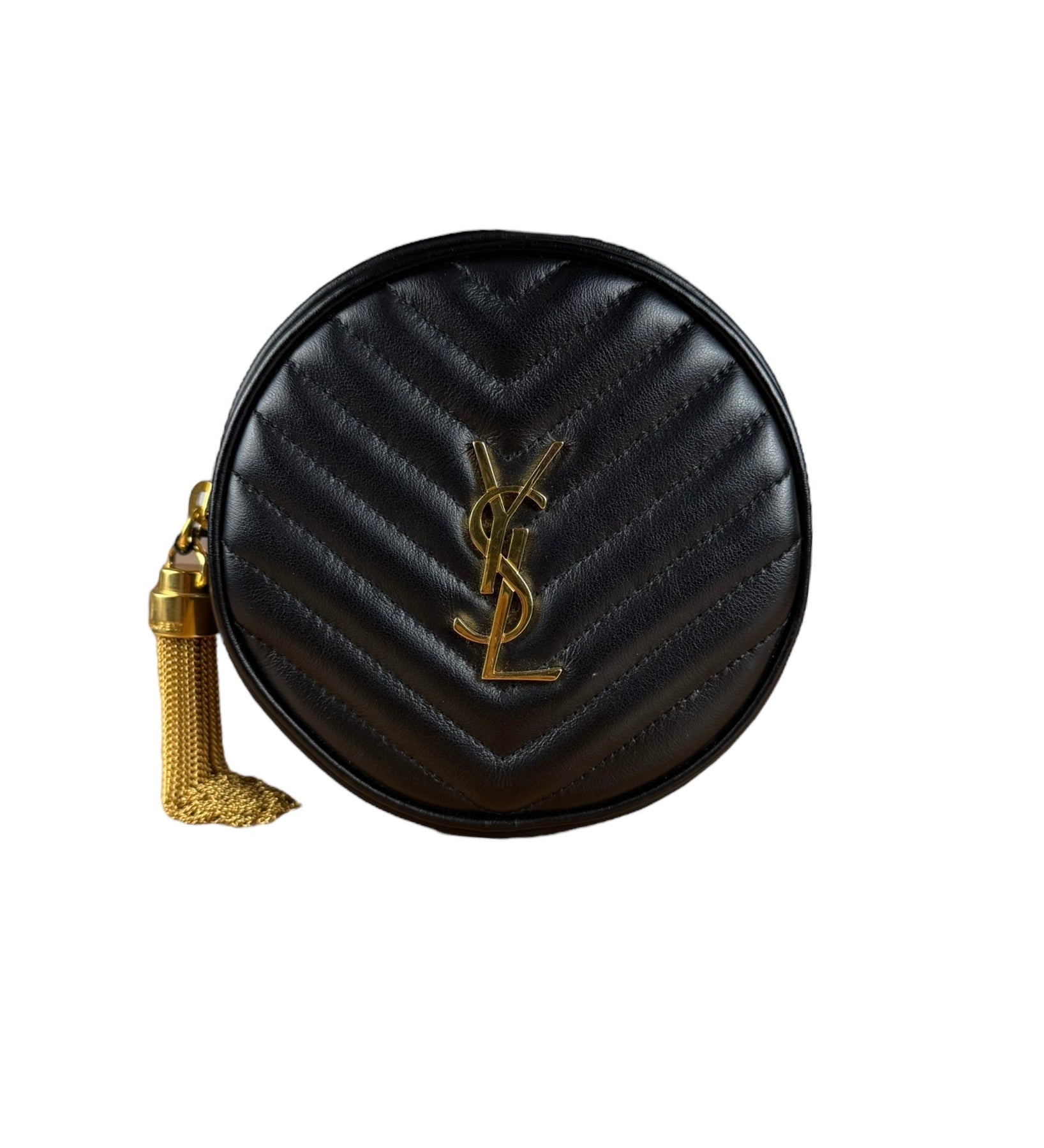 Saint Laurent Round Vinyle Quilted Shoulder Bag Black