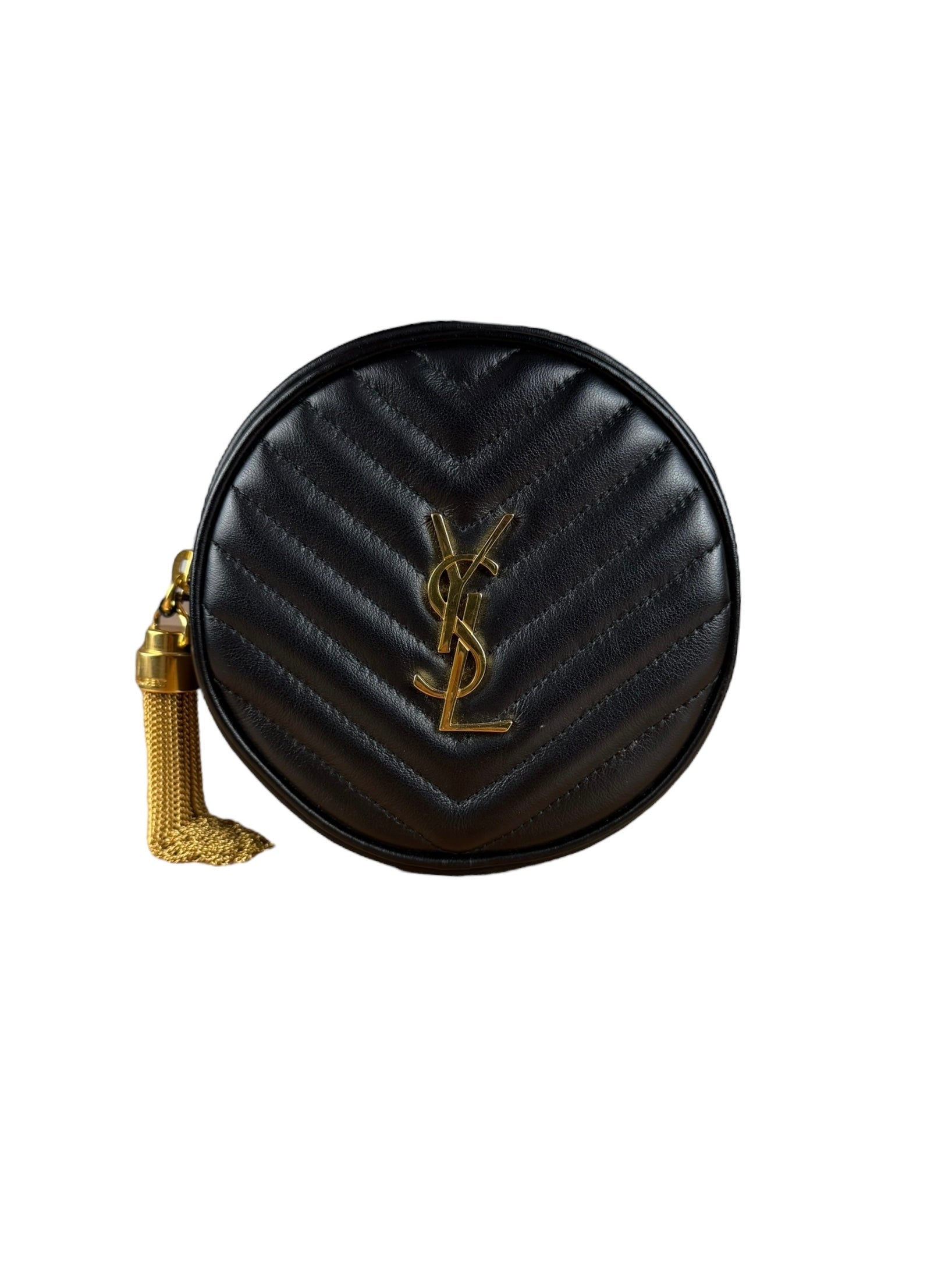 Saint Laurent Round Vinyle Quilted Shoulder Bag Black