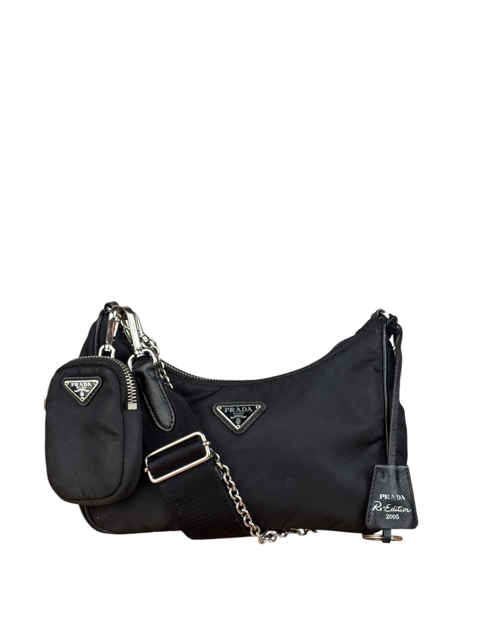 Prada Black Nylon Leather Trim Re-Edition 2005 Two-Way Bag