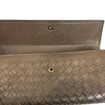 Bottega Veneta Grey Leather Intrecciato Flap Wallet