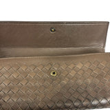 Bottega Veneta Grey Leather Intrecciato Flap Wallet