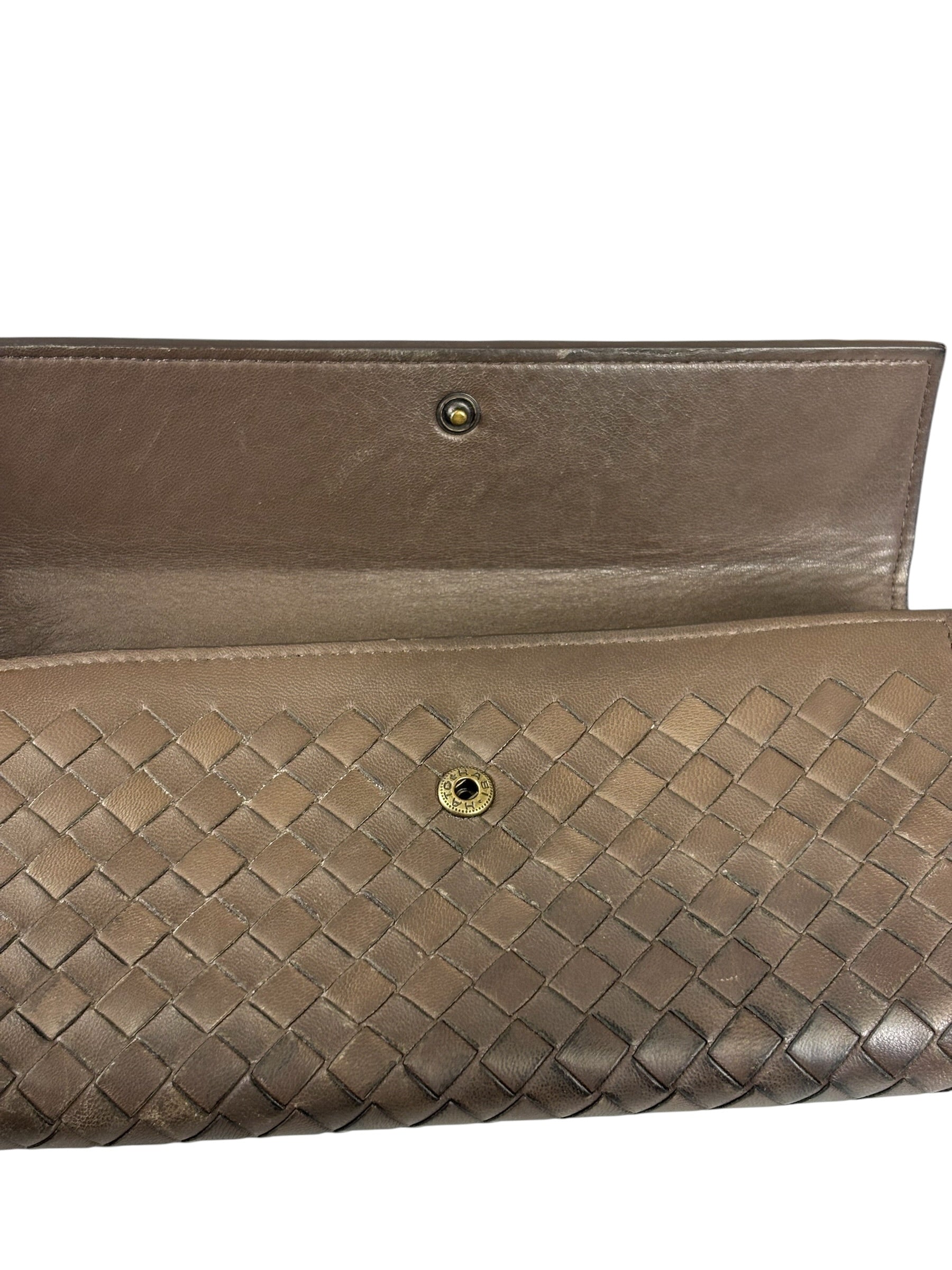 Bottega Veneta Grey Leather Intrecciato Flap Wallet