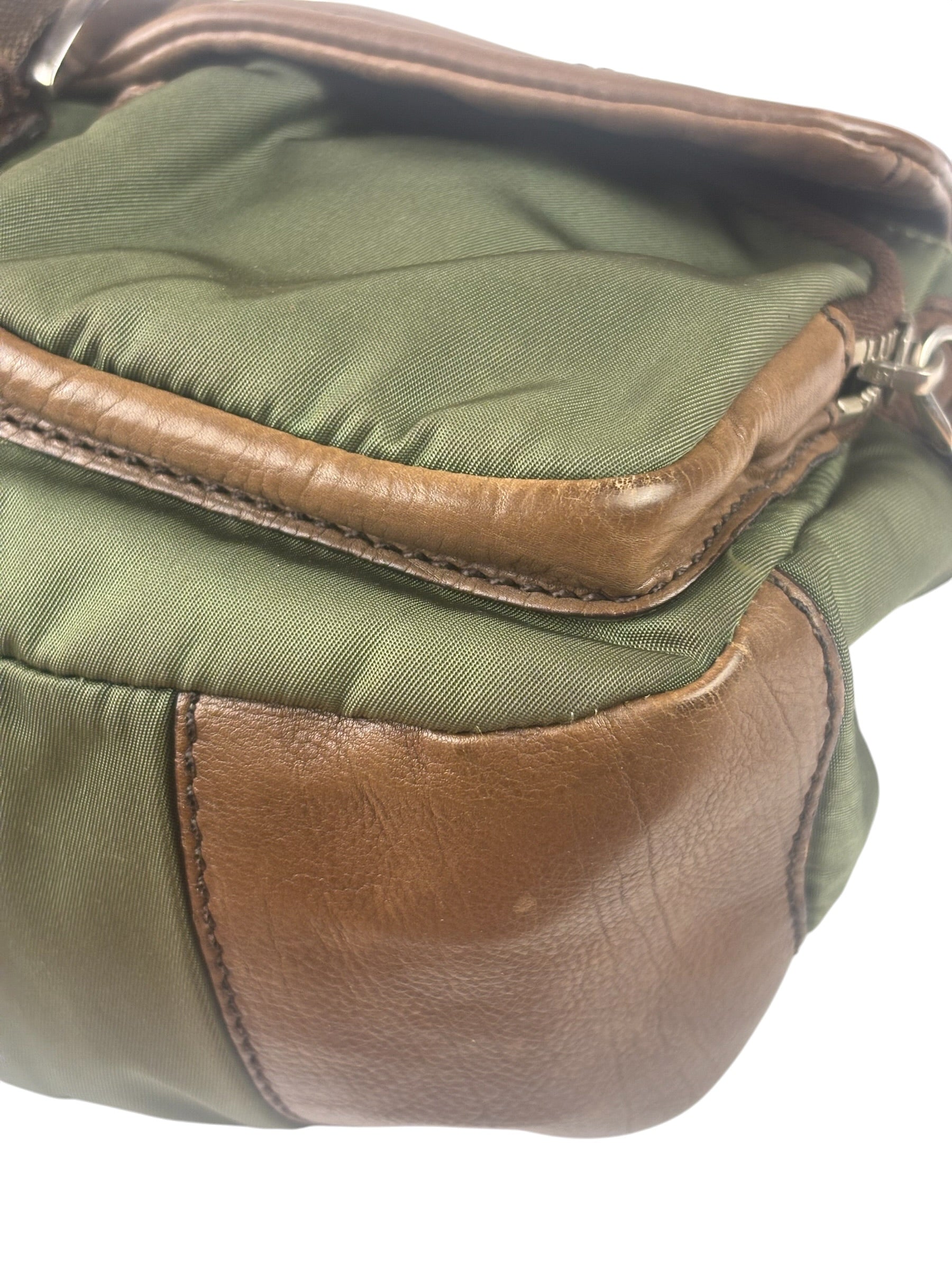 Prada Vintage Green Nylon/Leather Crossbody Bag
