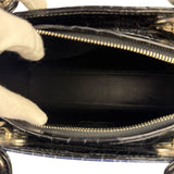 Christian Dior Rare Black/Navy Croc Embossed Lady Dior Handbag
