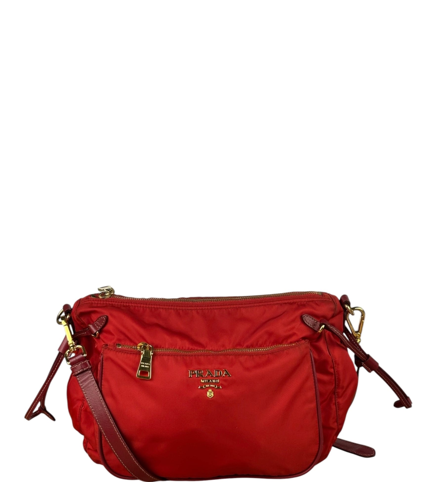 Prada Rosso Red Tessuto Nylon/Saffiano Leather Trim Shoulder Bag