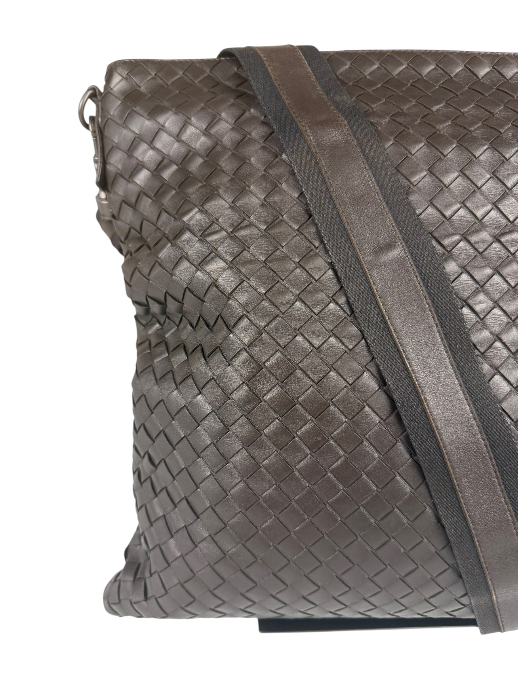 Bottega Veneta Brown Leather Woven Intrecciato Crossbody Bag