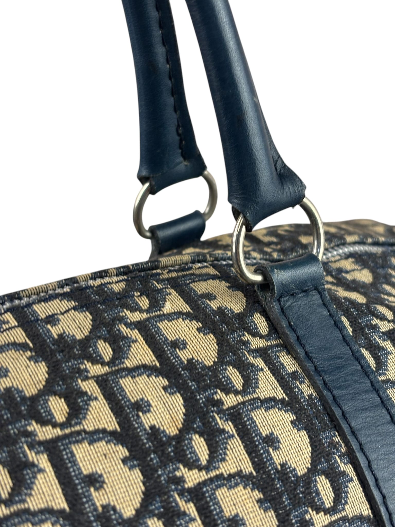 Christian Dior Vintage Navy Leather Trim Trotter Boston Bag