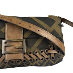 Fendi Vintage Brown Leather Trim Zucca Whipstitch XL Baguette
