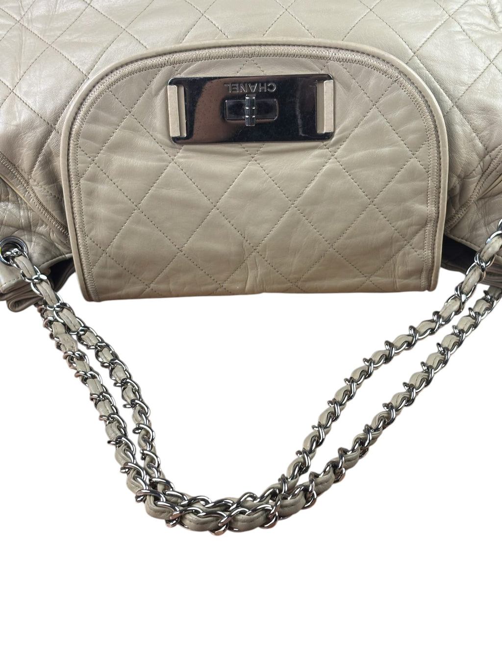 Chanel Beige Quilted Leather East West Accordion Flap Bag 2008