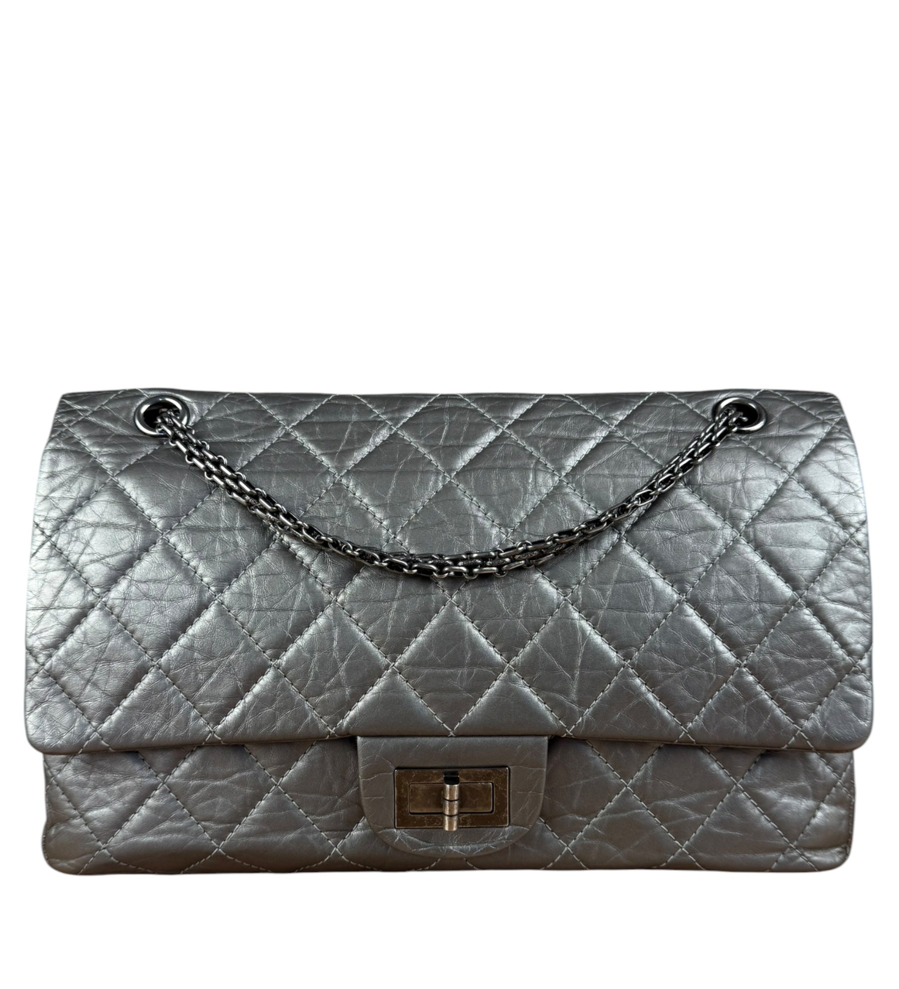 Chanel Metallic Silver Leather Reissue Double Flap Shoulder Bag 2.55 2005