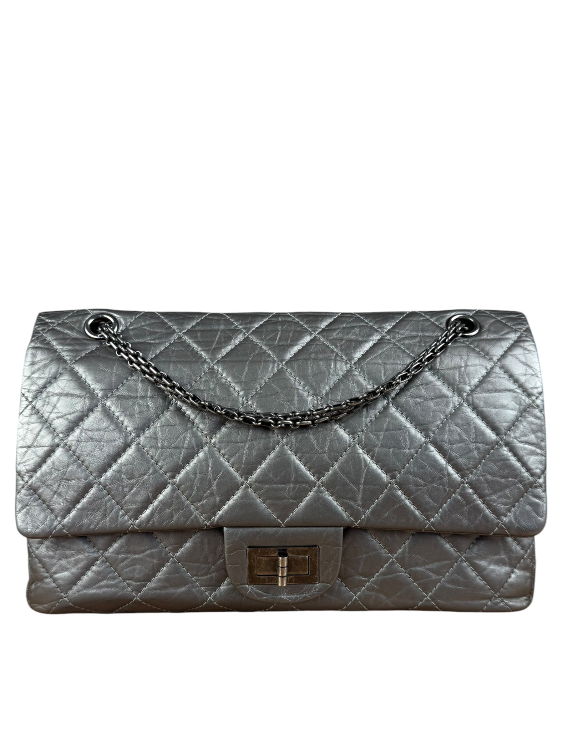 Chanel Metallic Silver Leather Reissue Double Flap Shoulder Bag 2.55 2005
