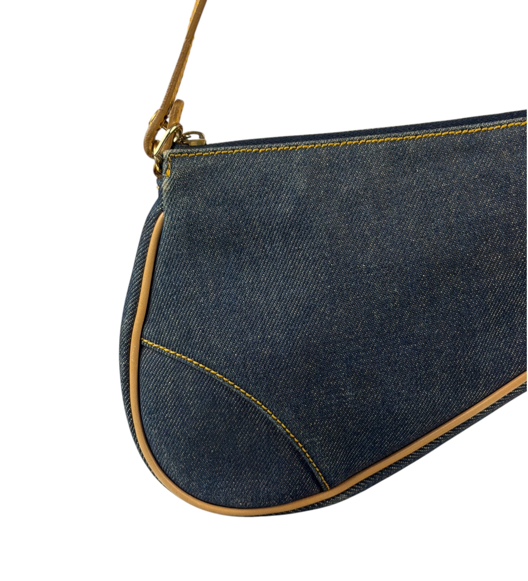Christian Dior Denim Beige Leather Mini Saddle Pochette