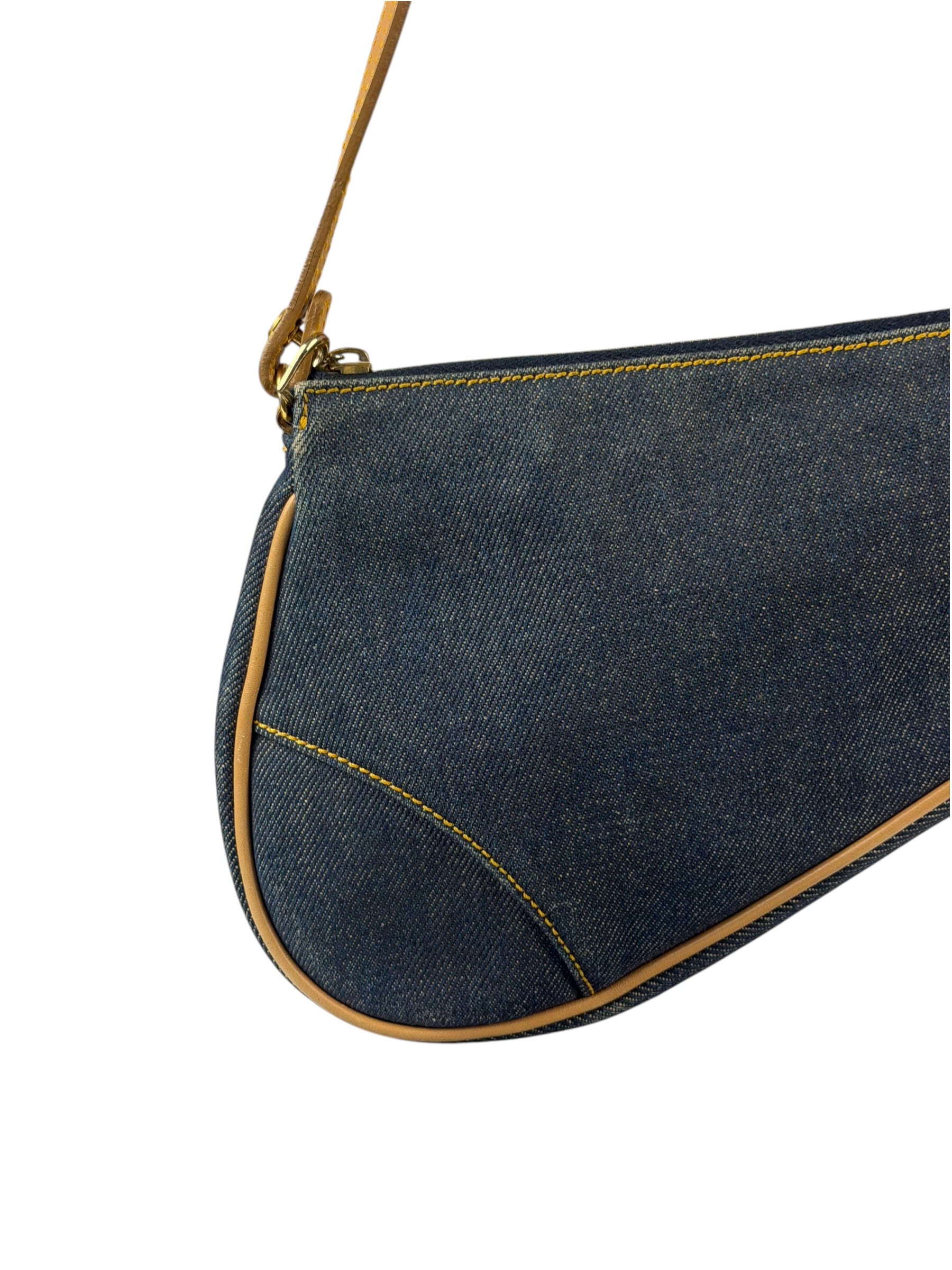 Christian Dior Denim Beige Leather Mini Saddle Pochette