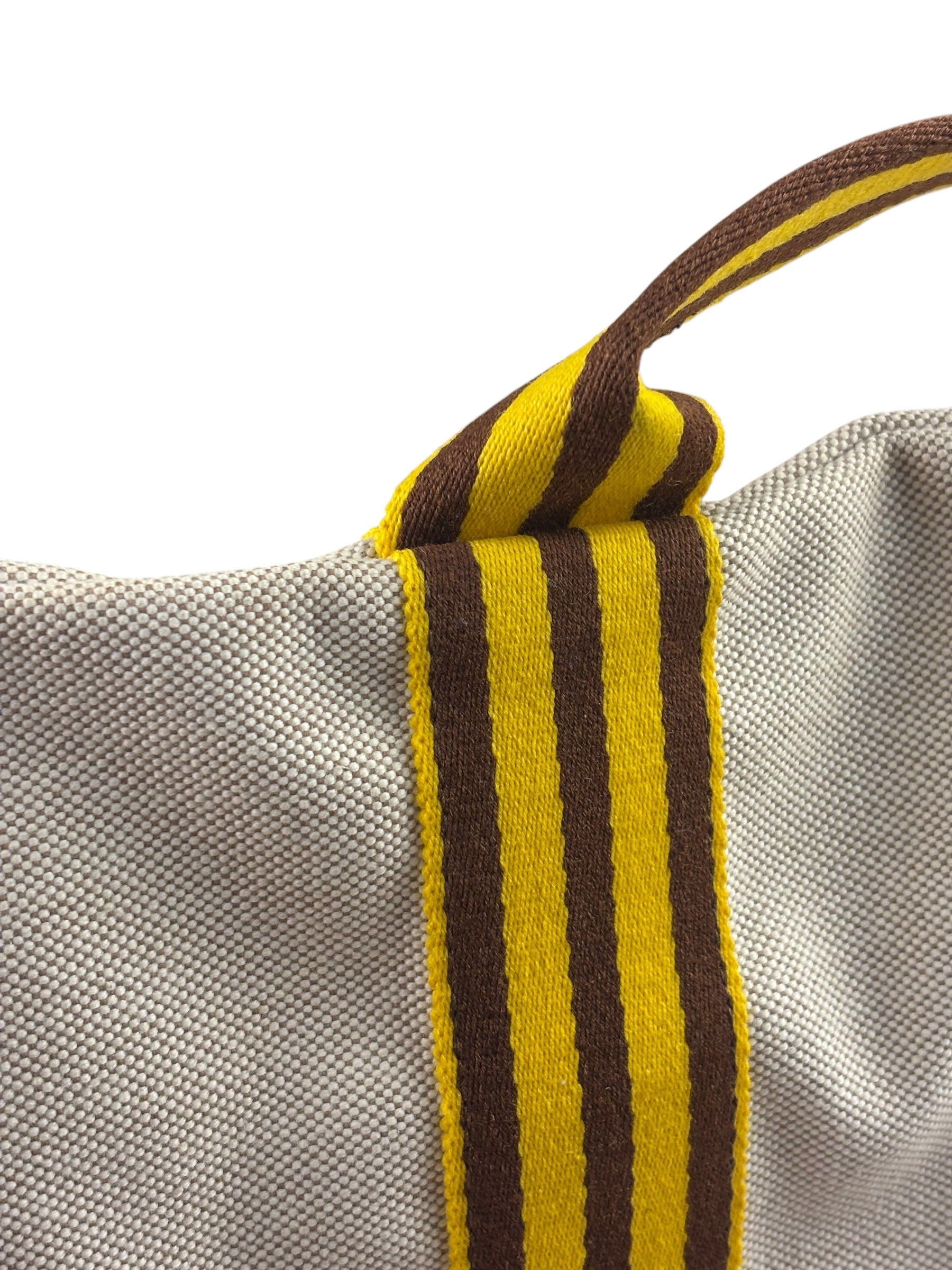 Hermes Beige Ècru Cotton Stripped Toile Fourre-Tout Briefcase