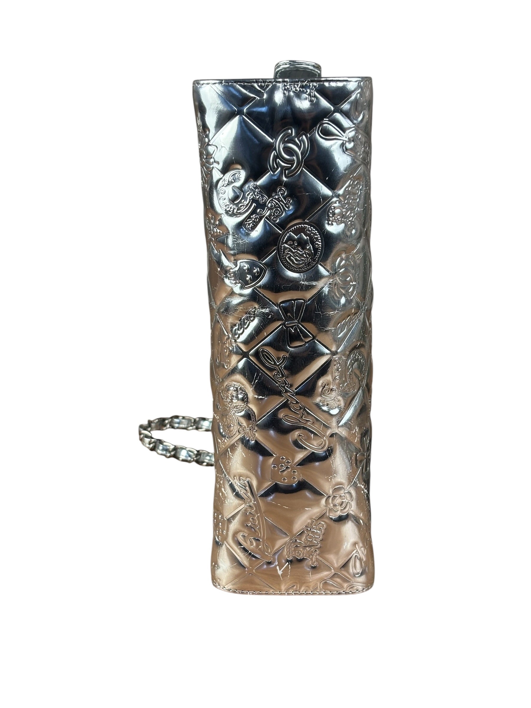 Chanel Metallic Silver Patent Leather Lucky Symbols Embossed Pochette 2007